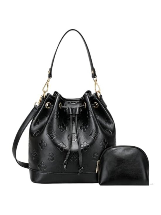 Handbags - 2 Piece Bucket Bag Set Embossed Vegan Leather Crossbody Shoulder Bag Purse Tote